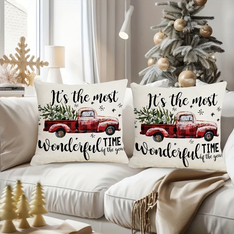 

2pcs Christmas , 18x18 , Red & Christmas , - , Zippered For Sofa Decor, , Polyester