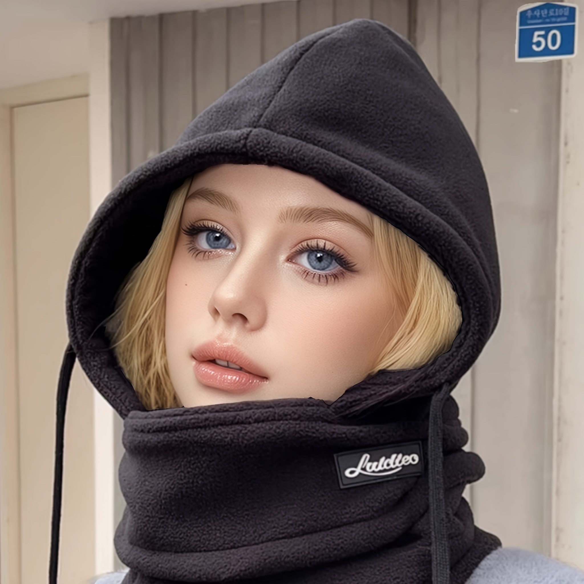 

1pc Unisex Polyester Balaclava Ear - , And , Fleece-lined -on Hat For Cycling, , Drawstring , - Fall/