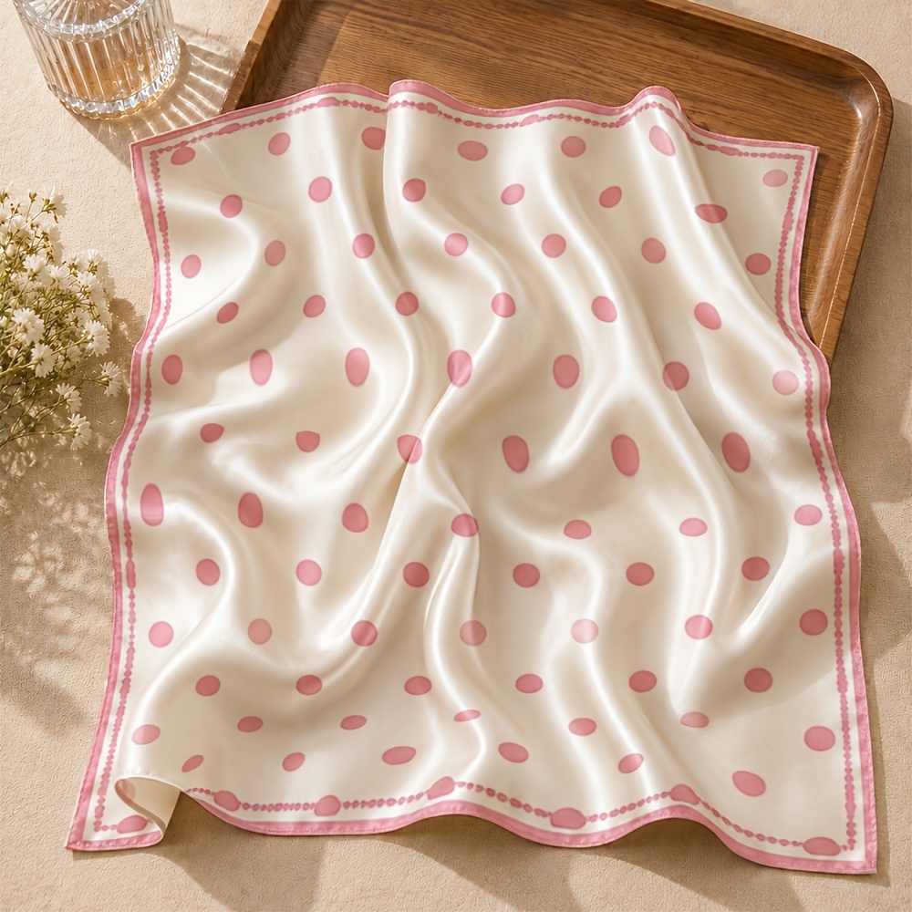 TEMU Pink Polka Dot Printed Square Scarf, Used As A Headscarf, Scarf, Or Bag Accessory, Perfectly Daily Outfits, Shopping, And Afternoon Tea. This