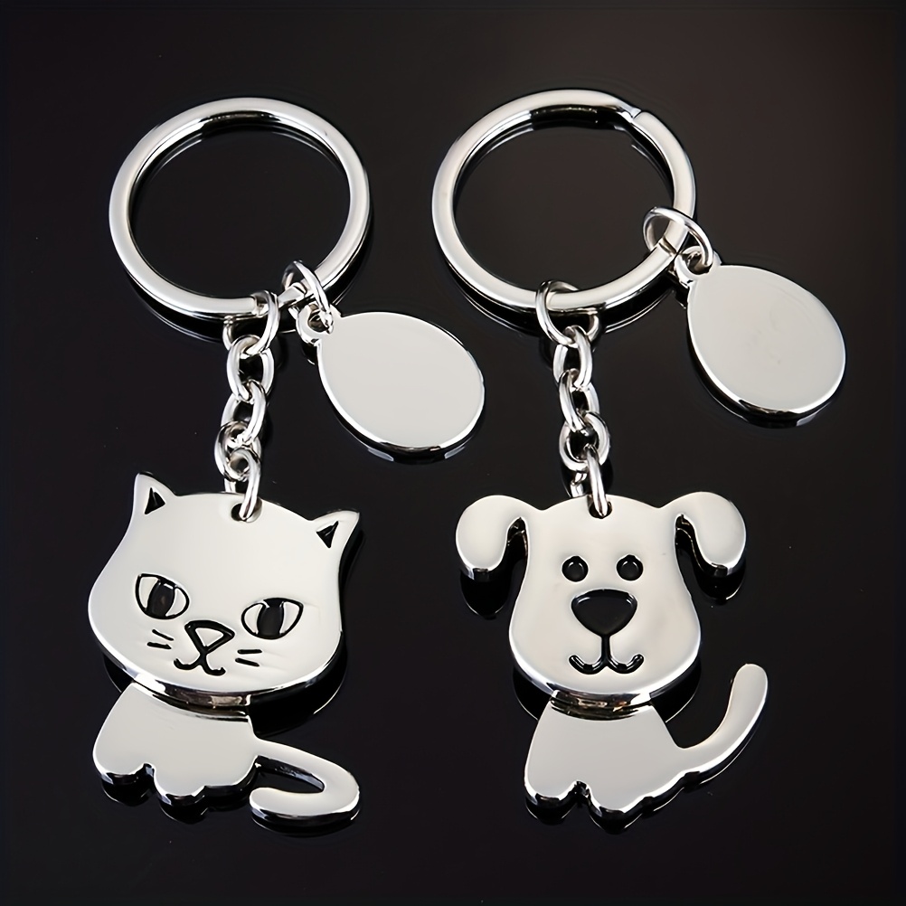 Image of 2 Shaking Head Cat And Dog Keychains, Silvery Animal Key Rings, Creative Unisex Gift Additions Suitable For Bags, Wallets, And Cars, Valentine's Day Present