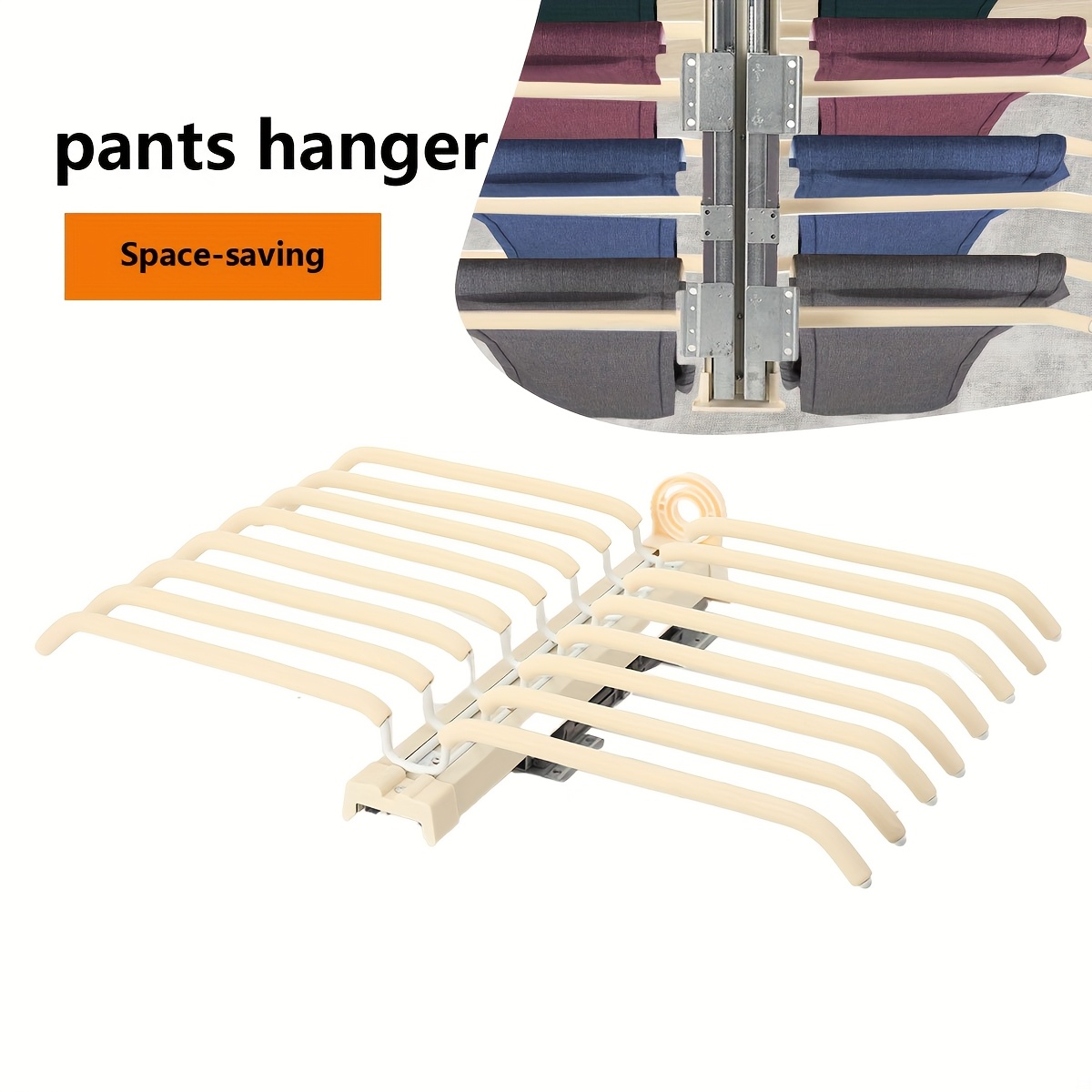 Image of Heavy-duty Expandable Double Row Trouser Rack With 16 - Space- Pull-out Pants Hanger Organizer, Adjustable Height, Sturdy Aluminum Construction For Wardrobe, Closet, Dresser Storage - Space-
