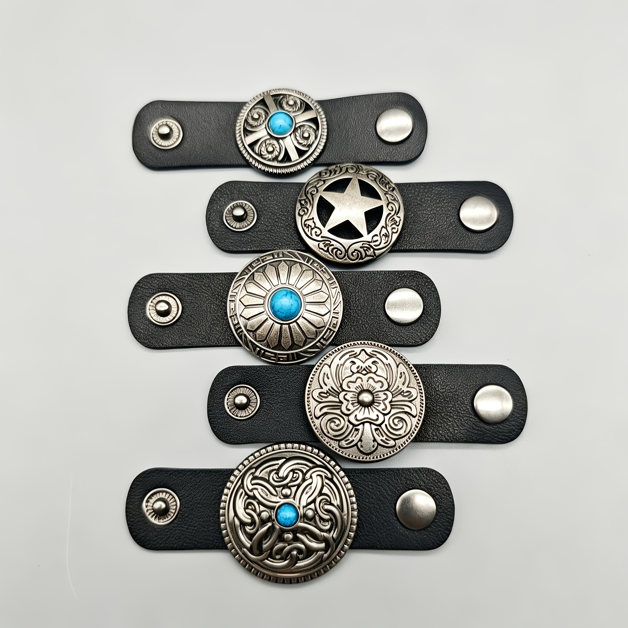 TEMU 5pcs Vintage Western-style Scarf Slides, From Vintage Metal And Pu Leather. Designed As Square Scarf Slide Buckles And Neckerchief Fastening