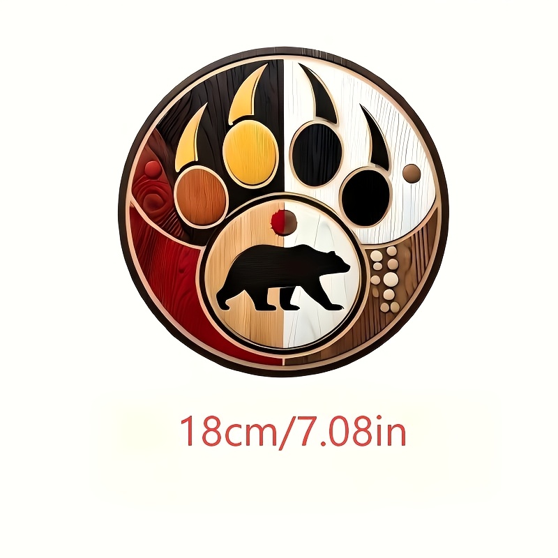 TEMU Lot de 4 autocollants thermocollants à transférer soi-même avec logo roue médicinale et ours en bois - Autocollant de transfert pour vêtements,