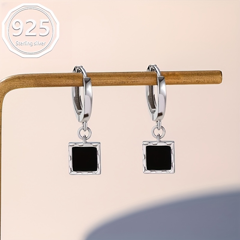 Image of 925 Sterling Square Earrings Niche Design Earrings Intellectual Temperament Jewelry, Suitable For Daily Versatile Gifts, Dates, Birthdays, Valentine's Day, , Christmas, Halloween And Other Gifts