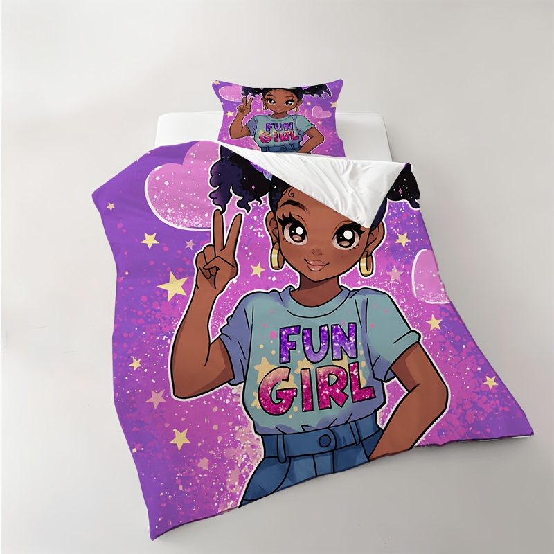 TEMU 2/3pcs Duvet Cover Set. Cartoon Princess Printed Duvet Cover Set, King Bedding, Polyester Machine Washable, Bed Decoration, Bedroom , Birthday