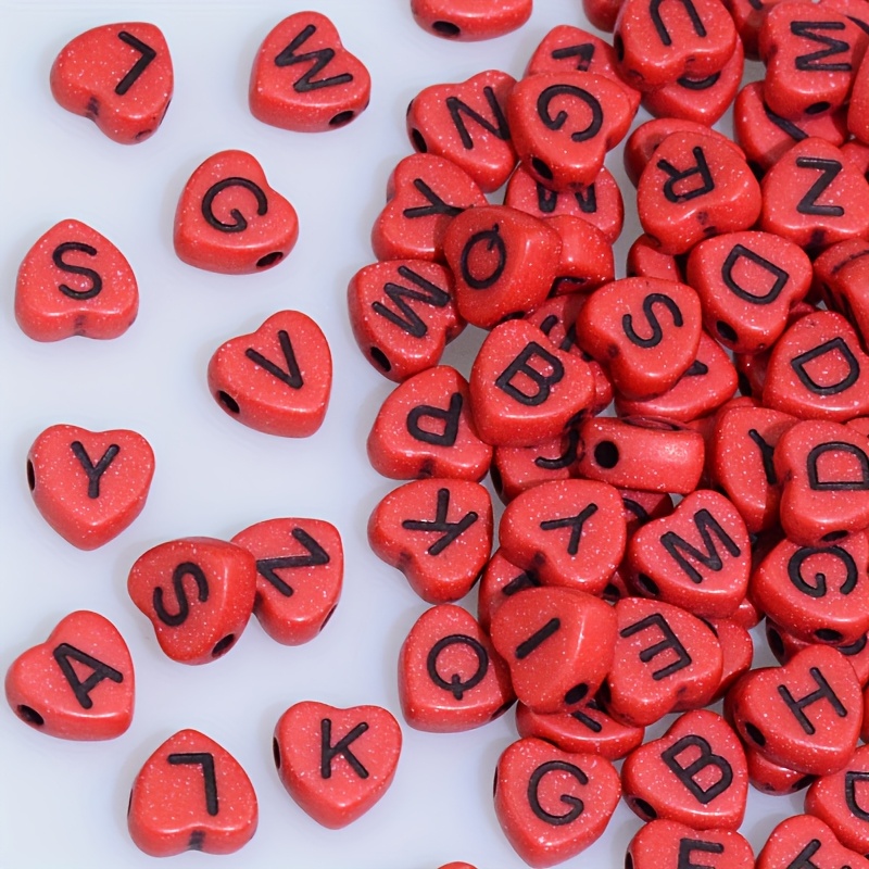 

100pcs Red Heart-shaped Acrylic Alphabet Beads For Making And Crafts