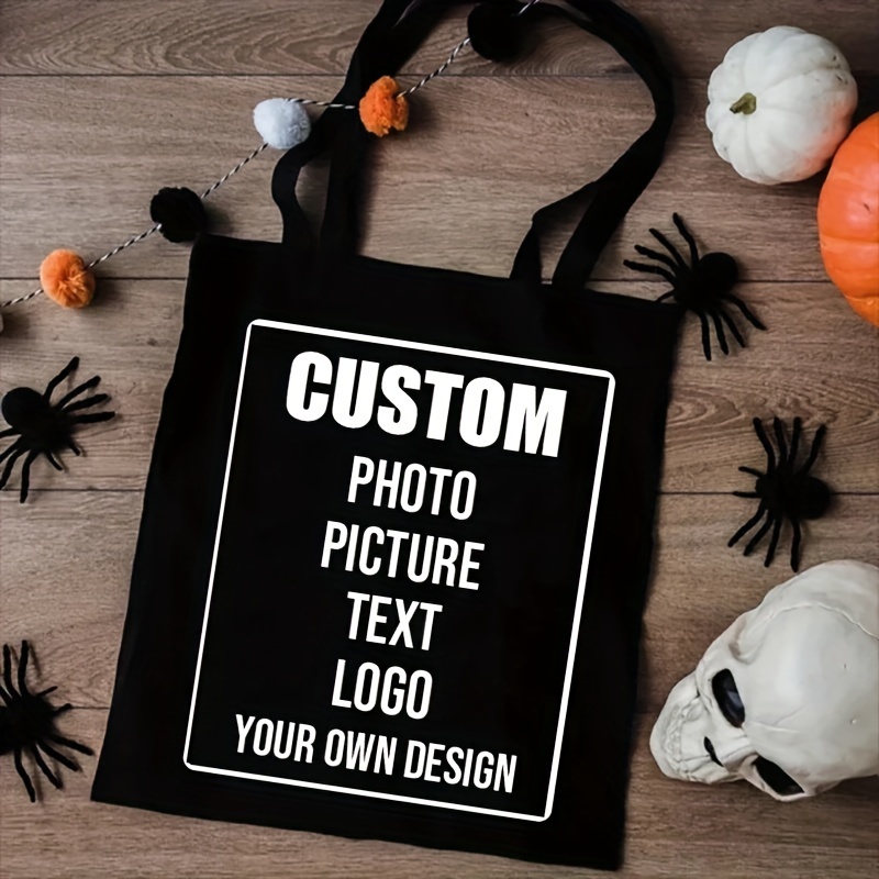 Fabric Photo Text Logo Tote Bag, Diy Design Reusable Shopping Bag