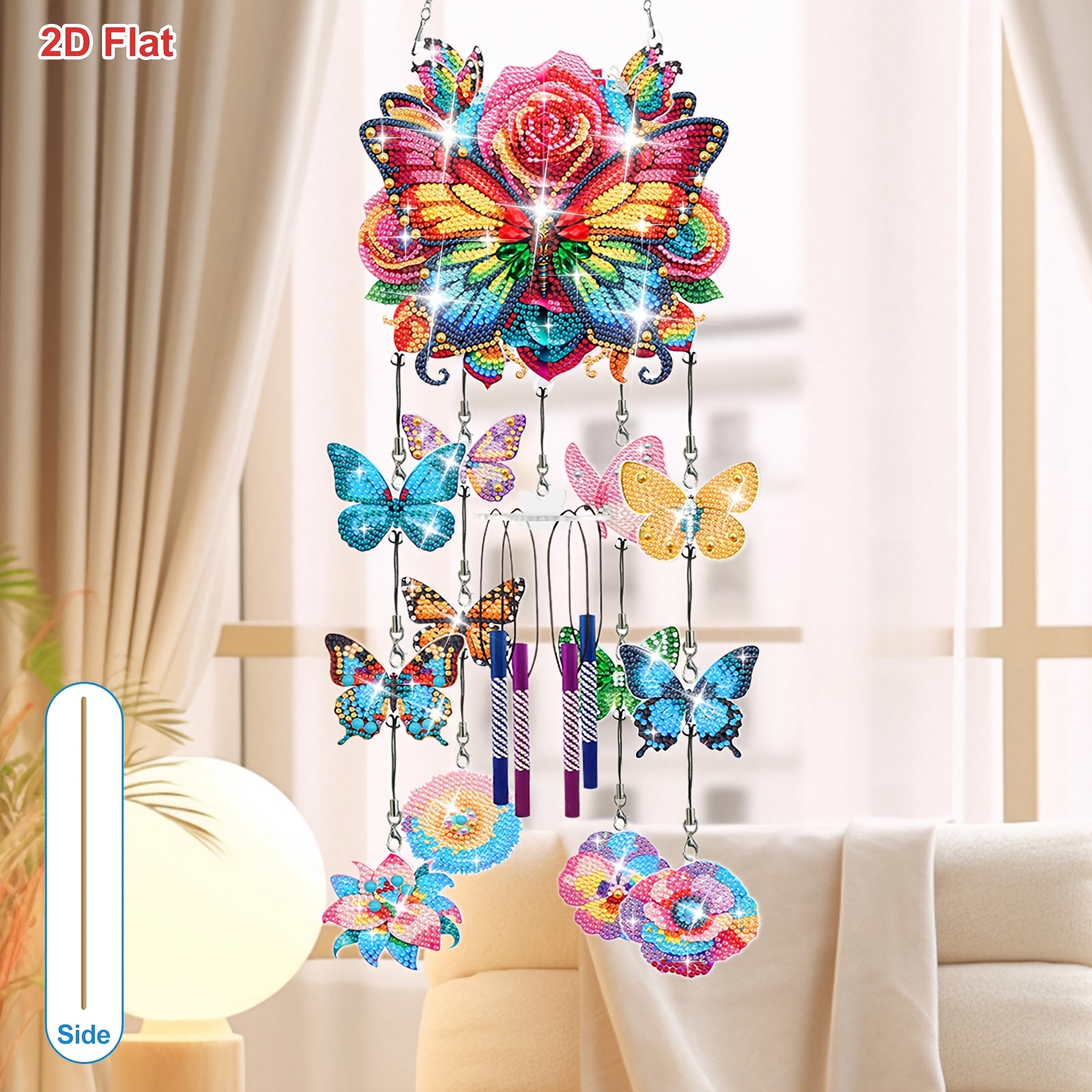 TEMU 2d Flat, Wind Chime, Themed Diamond Painting Wind Chime Pendant, Home Hanging Ornament For Garden, For Enthusiasts, Handmade Art, Outdoor Decor