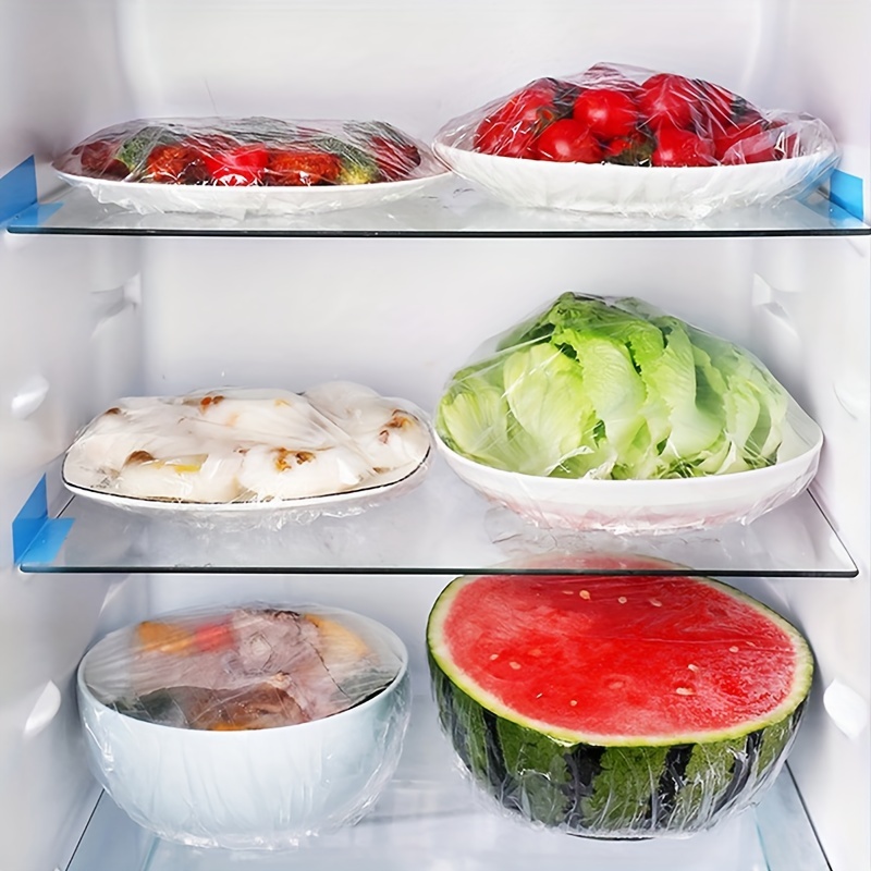 100pcs food grade disposable plastic wrap stretchable cling film for bowls plates fruits vegetables transparent kitchen freshness covers anti dust cover details 2