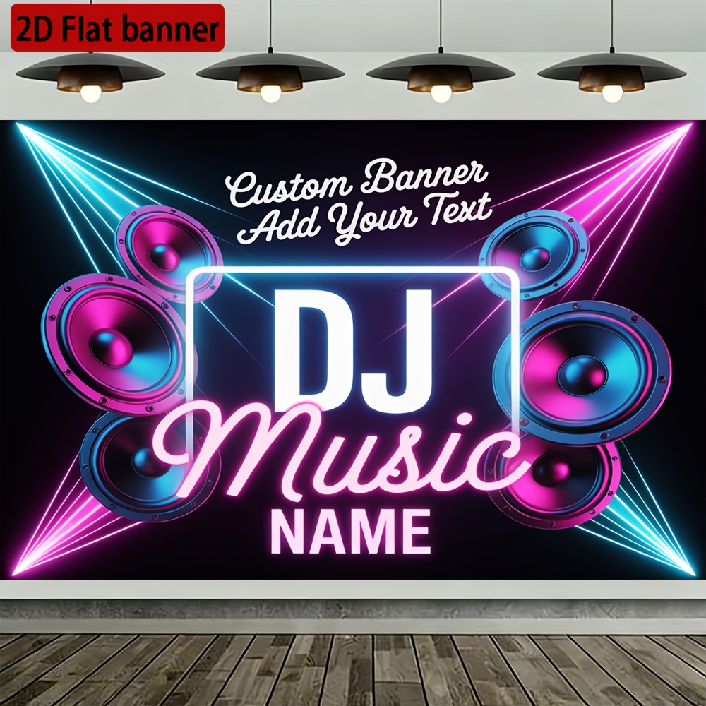 TEMU 2d Flat, 1pc Banner: This 2d Flat Custom Dj Music Themed Backdrop Banner Supports Self- Text And A Custom Name. Used For Dj Music-related Events