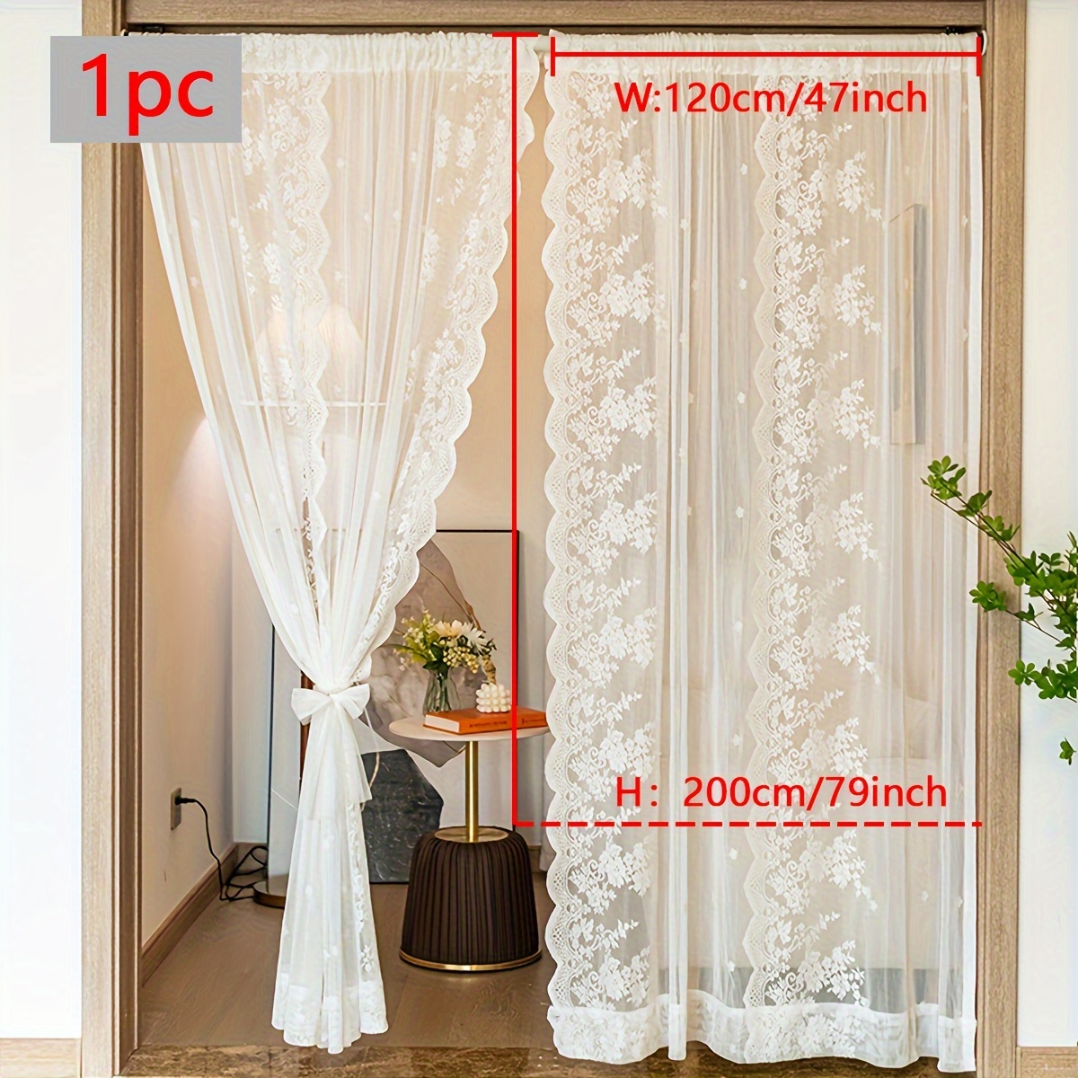 Panneaux Romantik, 60x150 cm, Fenstervorhang cremeweiß mit Spitze & Schlaufe