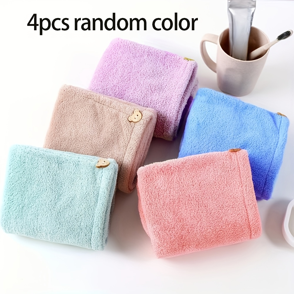 TEMU 4pcs Set Of Ultra-absorbent Coral-colored Hair Towels In Random Colors, Featuring Snap Closures. Quick-drying, Soft, And Stylish Women's Hair