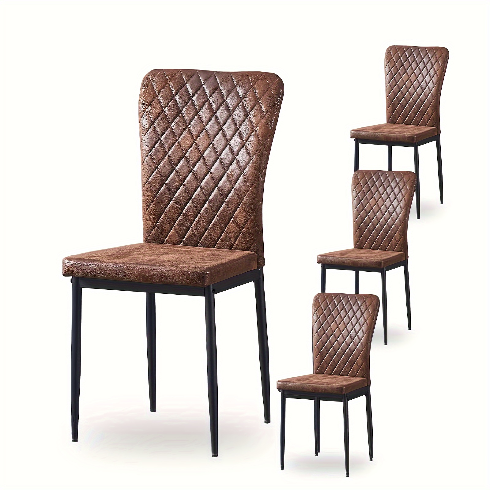 TEMU Suede Dining Chairs Set Of 4/6, Retro Armless High Back Upholstered Soft Seat With Black Metal Legs For Dining Room, Kitchen