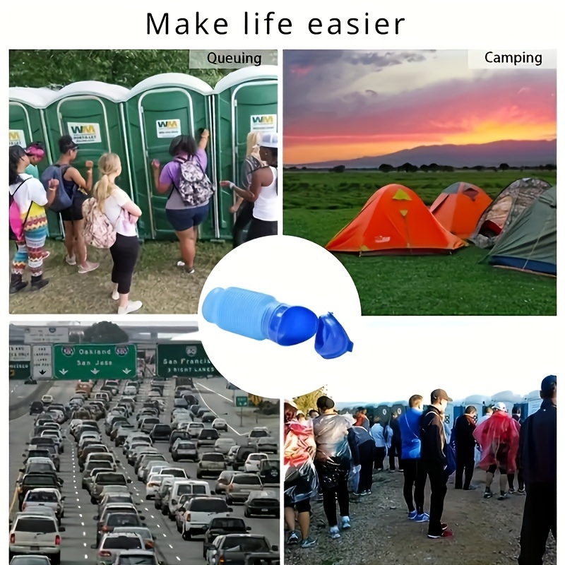 1pc Portable Collapsible Urinal for Travel, Camping & Hiking - Reusable, Flexible, Light Blue & Black Design with Handle, Spill-Proof Functionality for Men, Women & Youngsters