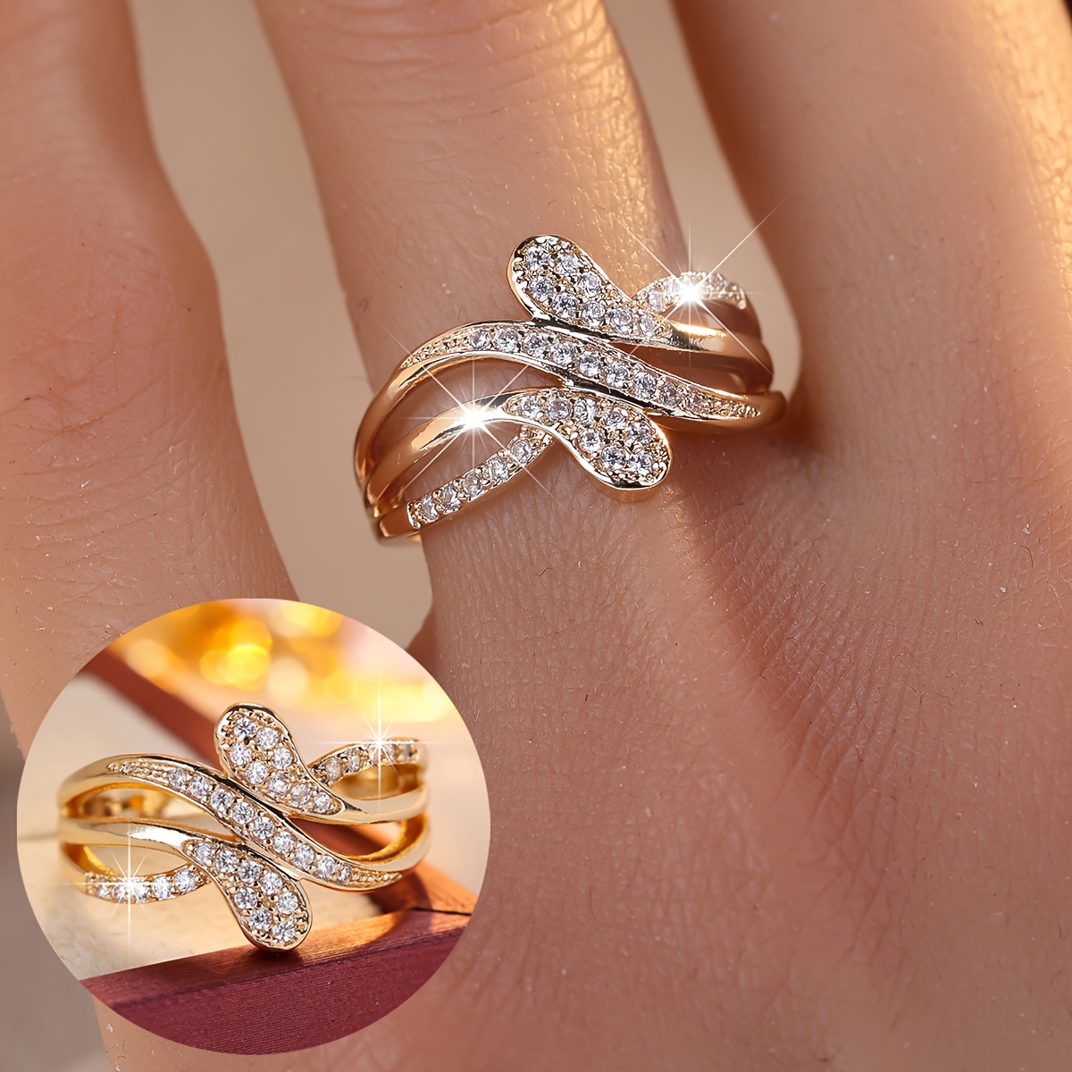 Women's Layered Wrapped Statement Ring, Light Luxury Accessory