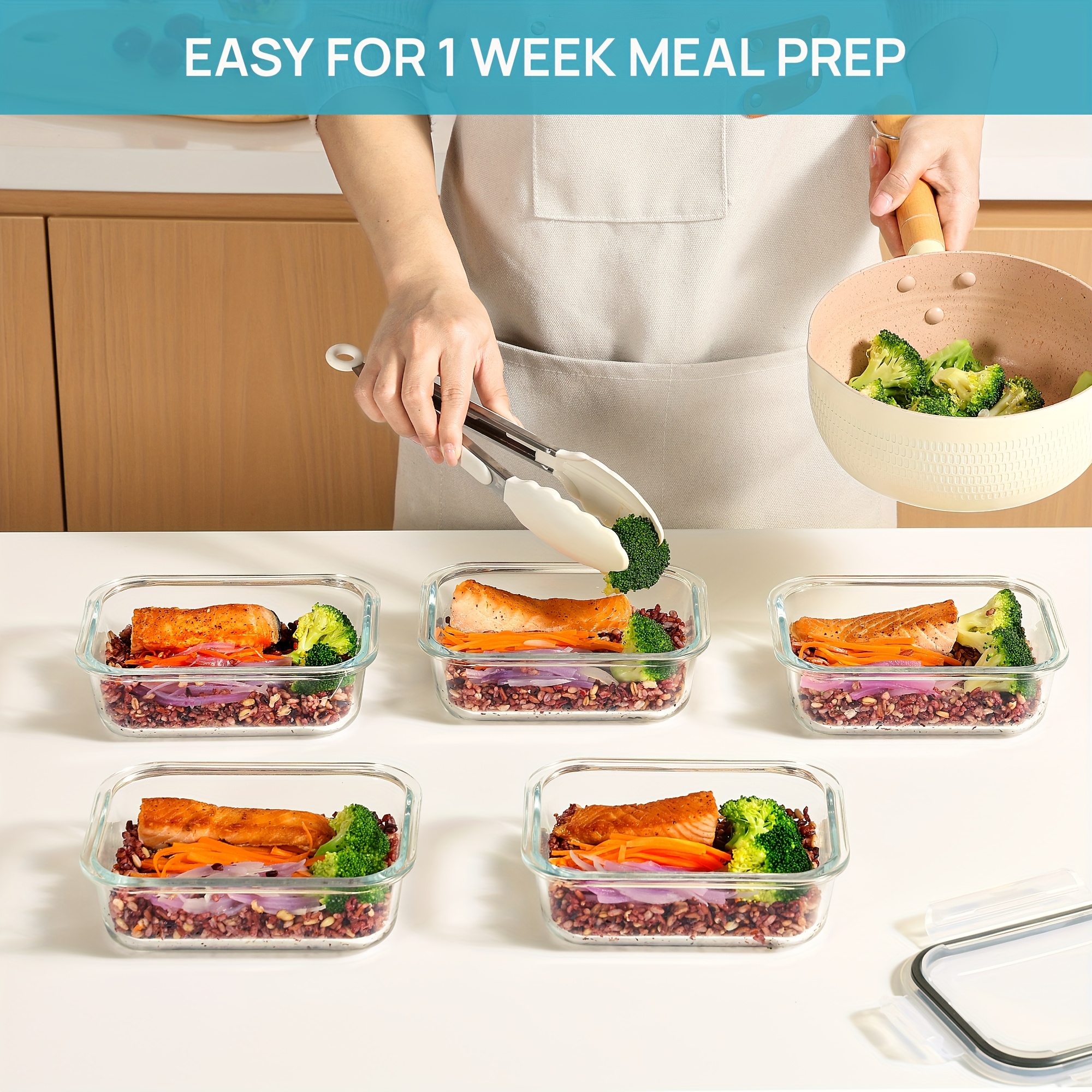 5pcs 22oz glass meal prep containers with airtight lids bpa free stackable food storage for lunches     microwave oven freezer dishwasher safe   salads pasta meat more meal prep supplies   Product details 0