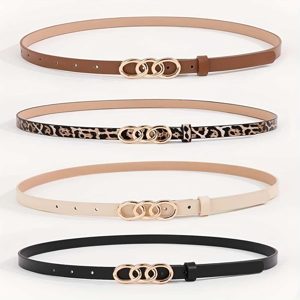 E-shop 4-teiliges Set mit -Schnalle, Damen Gürtel mit Leopardenmuster, klassischer Retro-Dekor, lässiger Jeans-Gürtel für Kleider, geeignet für den