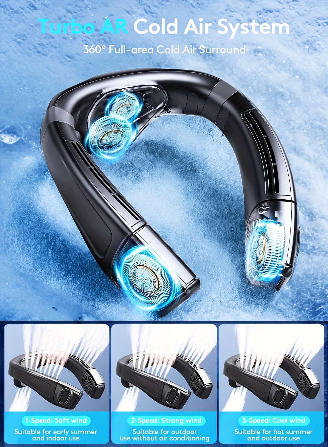 Wearable Neck Fans That Provide a Cool Breeze, Featuring Bladeless Design, Rechargeable Battery, And Multiple Speed And Wind Mode Options
