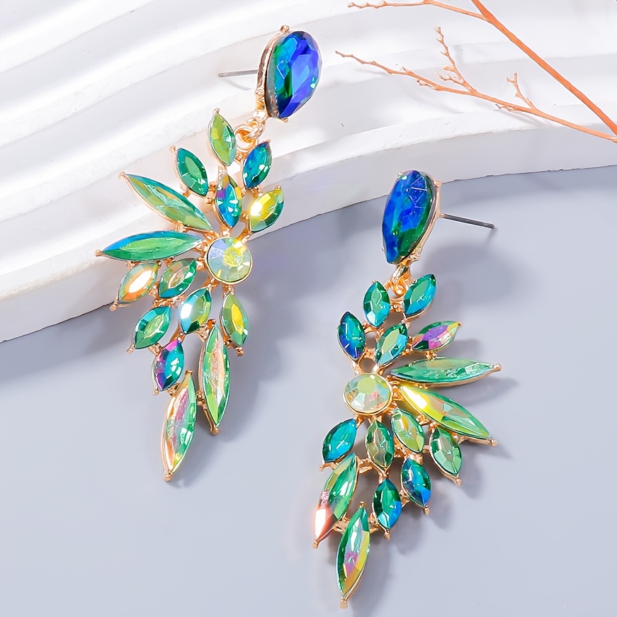 TEMU A Pair Of Fashionable And Colorful Floral Earrings For Women, Set With Zirconia Stones, Very Shiny. The Bling Earrings Are Suitable For Cool And