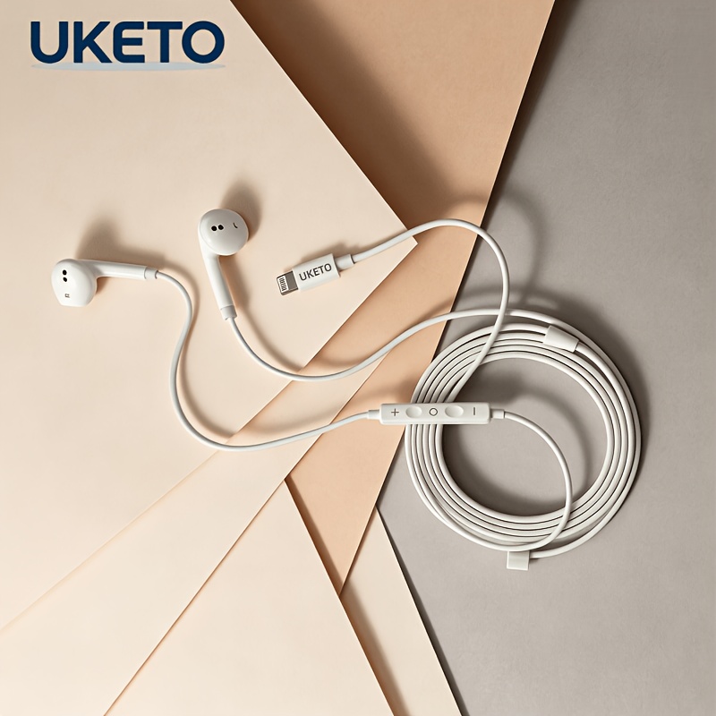 TEMU Écouteurs filaires L-Port Plug and Play, microphone intégré, du volume, -auriculaires, écouteurs à filaire, blanc 1,2M, compatibles avec iPhone