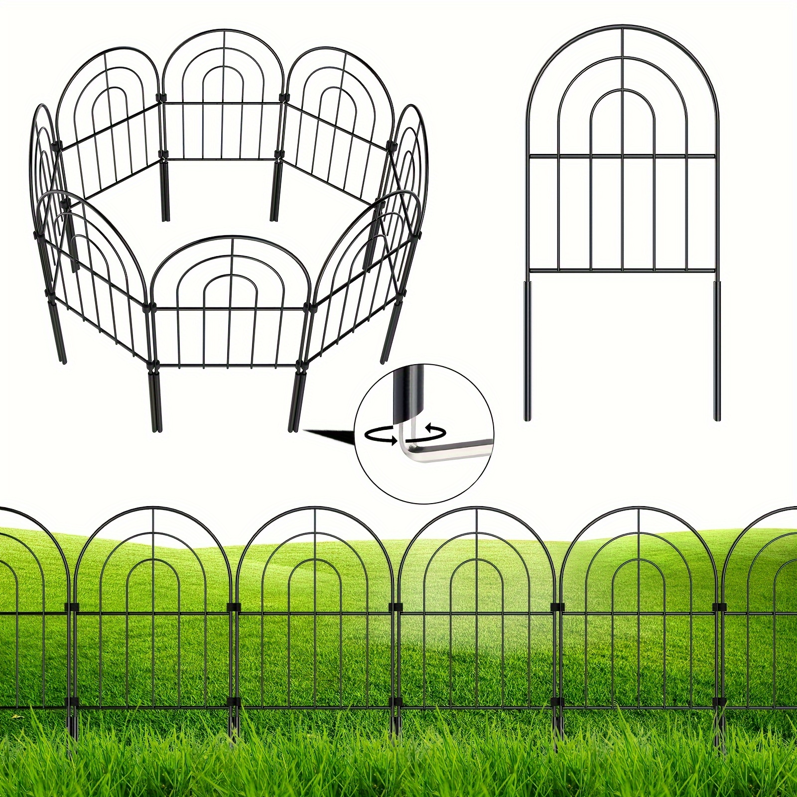 

12pcs Decorative Garden Fence, Total Length 10"(l)x 24"(h), Digging Free Rustproof Wire Fence, Animal Barrier, Macrame, For Landscape Yard Outdoor Decoration