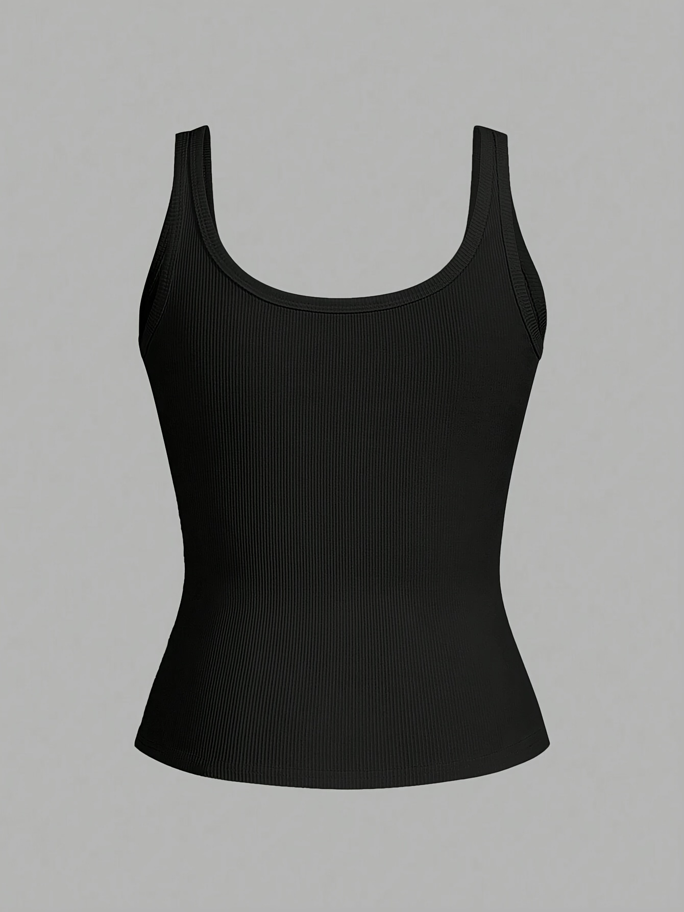 Women's Elegant U-Neck Cami Top - Black, Stretchy Polyester Blend, Sleeveless, Machine Washable, Form-Fitting, All-Season Wear, Casual Layering Piece | Formfitting Design | Plain Weave Top