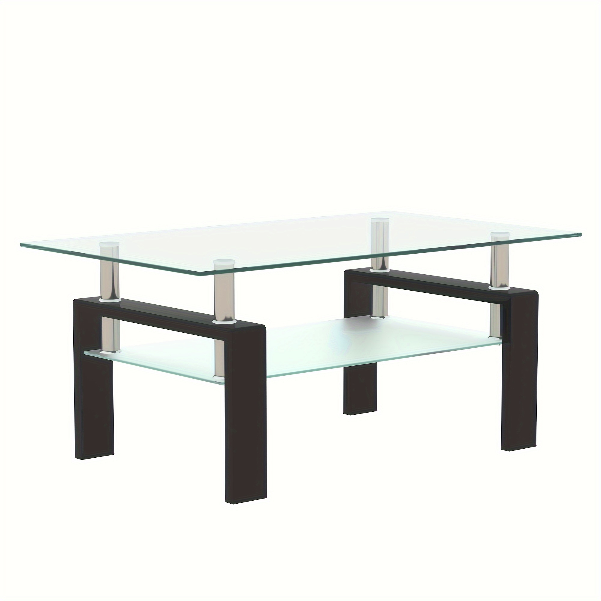 

Rectangle Black Glass Coffee Table, Clear Coffee Table, Modern Side Center Tables For Living Room, Living Room Furniture