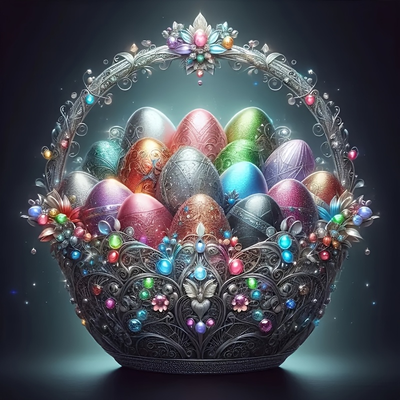 

1pc 5d Diamond Painting Set, Basket Easter Egg Theme, Round , Decoration, 30x30cm/11.8 Inches X 11.8 Inches, Suitable For Wall Decorations And Desktop Placement, A Gift