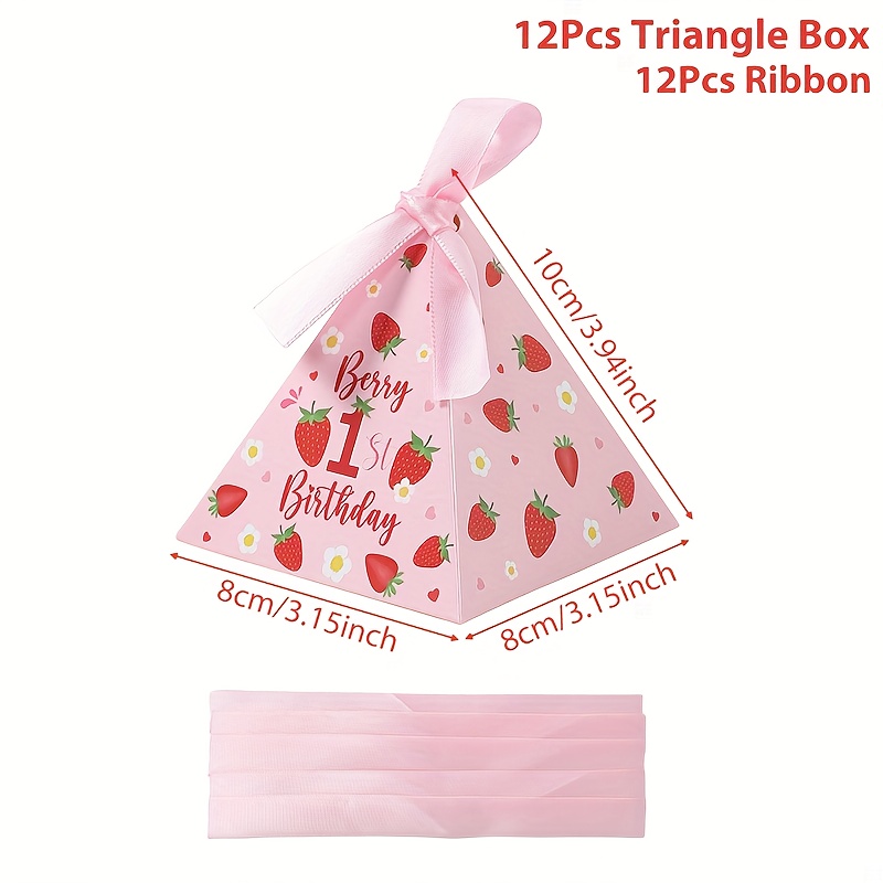 TEMU Set van 12 Driehoekige voor een Verjaardagsfeest met Aardbeien Thema, Perfect voor Traktaties en Bedankjes, Ideaal voor Zomerse Bijeenkomsten en