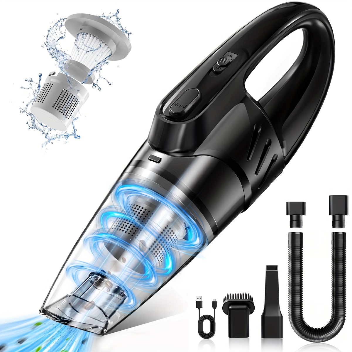 Stofzuiger, Sterke Zuigkracht, Handstofzuiger, 2000mAh Grote Capaciteit, Laag Geluidsniveau, Inclusief 5 Accessoires, Huishoudelijke Stofzuiger, Mini Stofzuiger voor Auto Interieur Reiniging, Dierenhaar, Keuken, Huishoudelijke Schoonmaakartikelen, Auto Accessoires, Auto Benodigdheden Cadeau