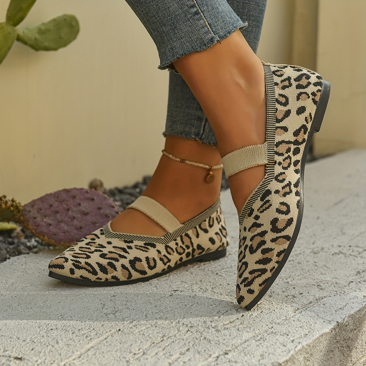 Ballet Flat Shoes Pointed Toe Leopard Flats Women's Leopard Print