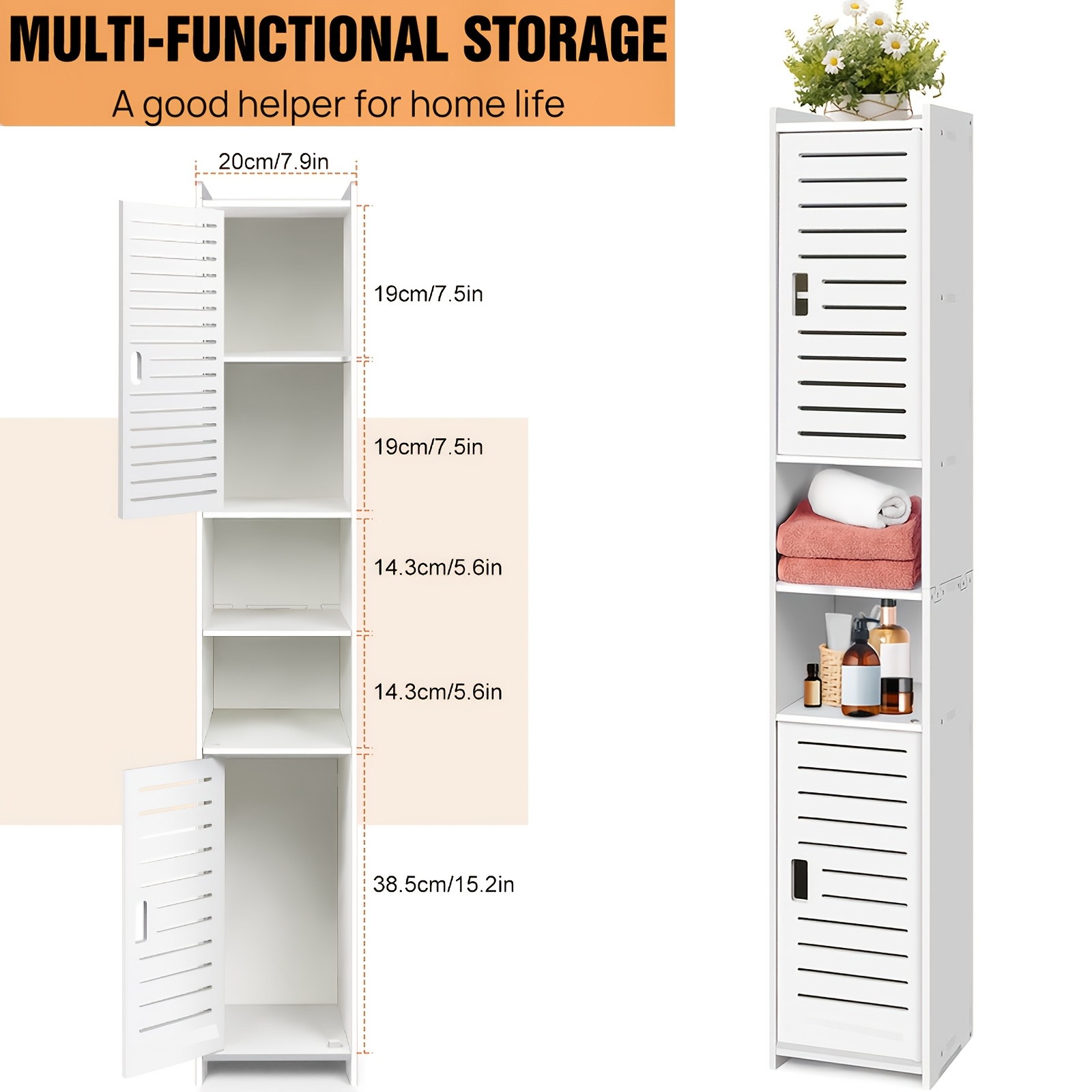 TEMU Tall Bathroom Storage Cabinet, 5-tier Freestanding Floor Cabinet With Door & Adjustable Shelves, Wooden Organizer For Bathroom, Kitchen, Living