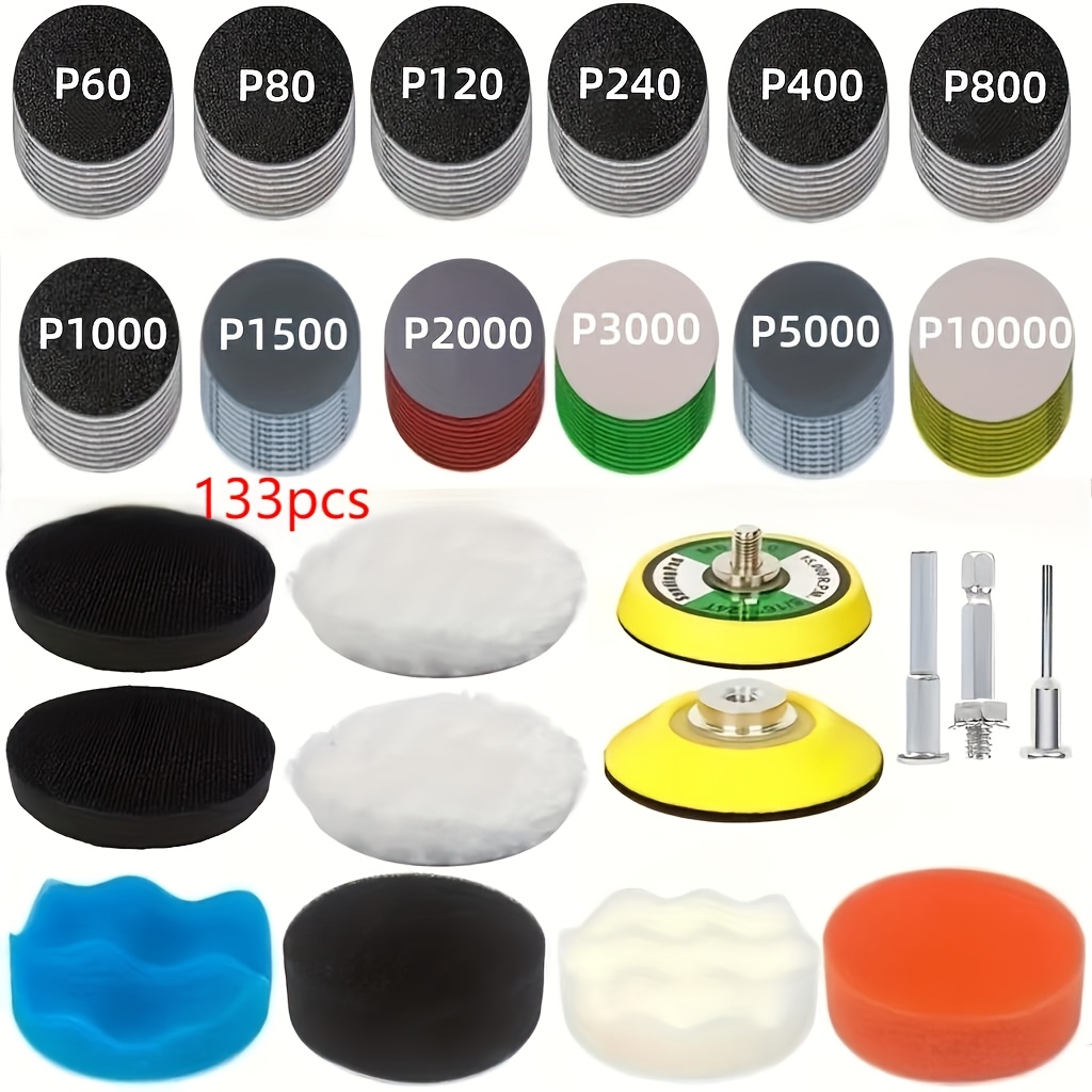 Image of 133/253pcs Heavy-duty Wet And Dry Polishing And Grinding Set With Rotary Tool, 2inch Wet And Dry Headlight Repair Set, 2inch Wet And Dry Headlight Repair Tool Kit