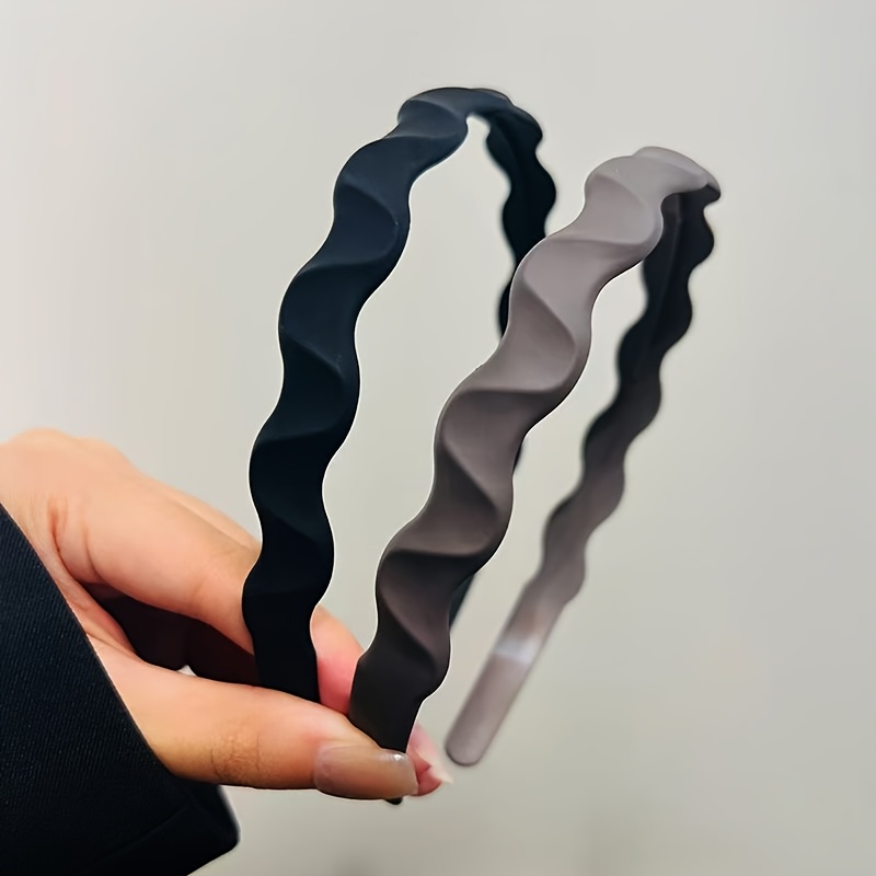2pcs Matte Wavy Daily Outdoor High Crown Headband With Teeth, Anti-slip Face Washing Headband, Women's Hair Clips
