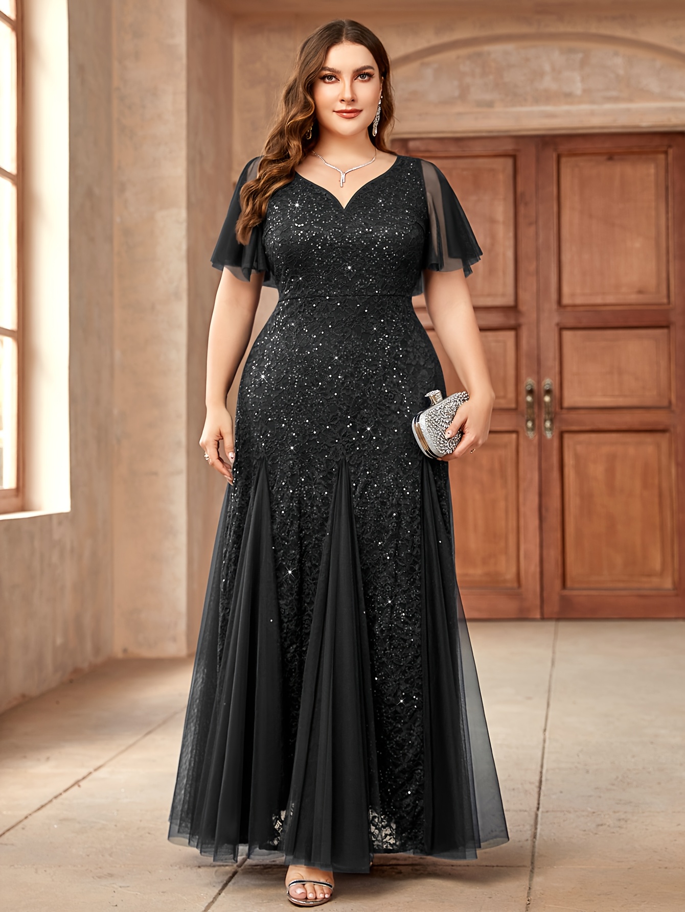 knee length dresses for ladies Trendy Plus Size Black Off-the-Shoulder Fit Flare Ruffles Mermaid Even