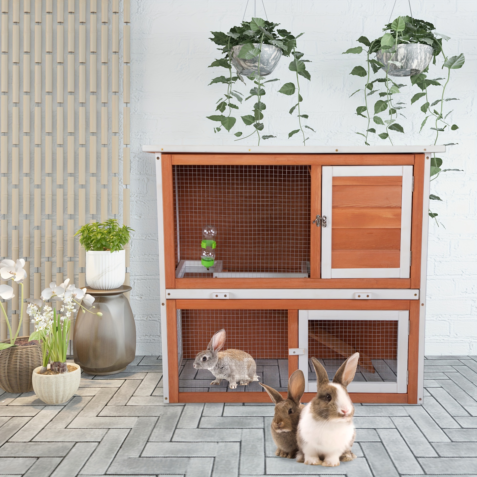 2 Tier Wooden Rabbit Hutch Outdoor Bunny Cage For Small Animals Wooden Enclosure For Multiple Pets