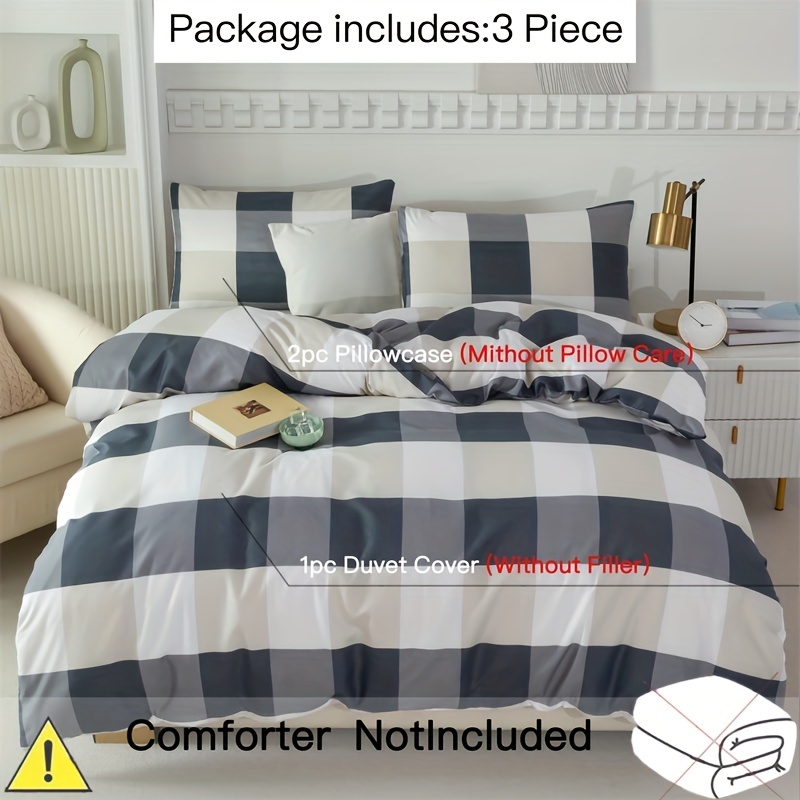 

3-piece Plaid Print Duvet Cover Set: Soft, Breathable & Stylish Bedroom Decor For Home, School, Or Guest Room
