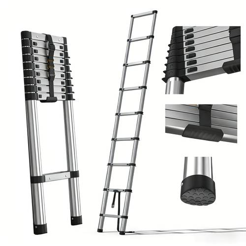 item picture heavy duty 13 step telescopic extension ladder heavy duty stainless steel folding ladder with slip feet hand carry strap extendable to 12 5ft 3 8 saving portable ladder for home roof window cleaning diy