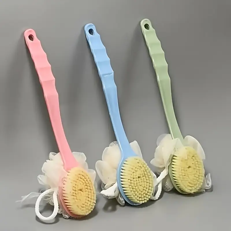 1 in 1 long handle bath brush dual sided soft bristles loofah back scrubber non slip extendable handle for exfoliating massage ideal for shower use exfoliation tool soft bristle body Product details 1