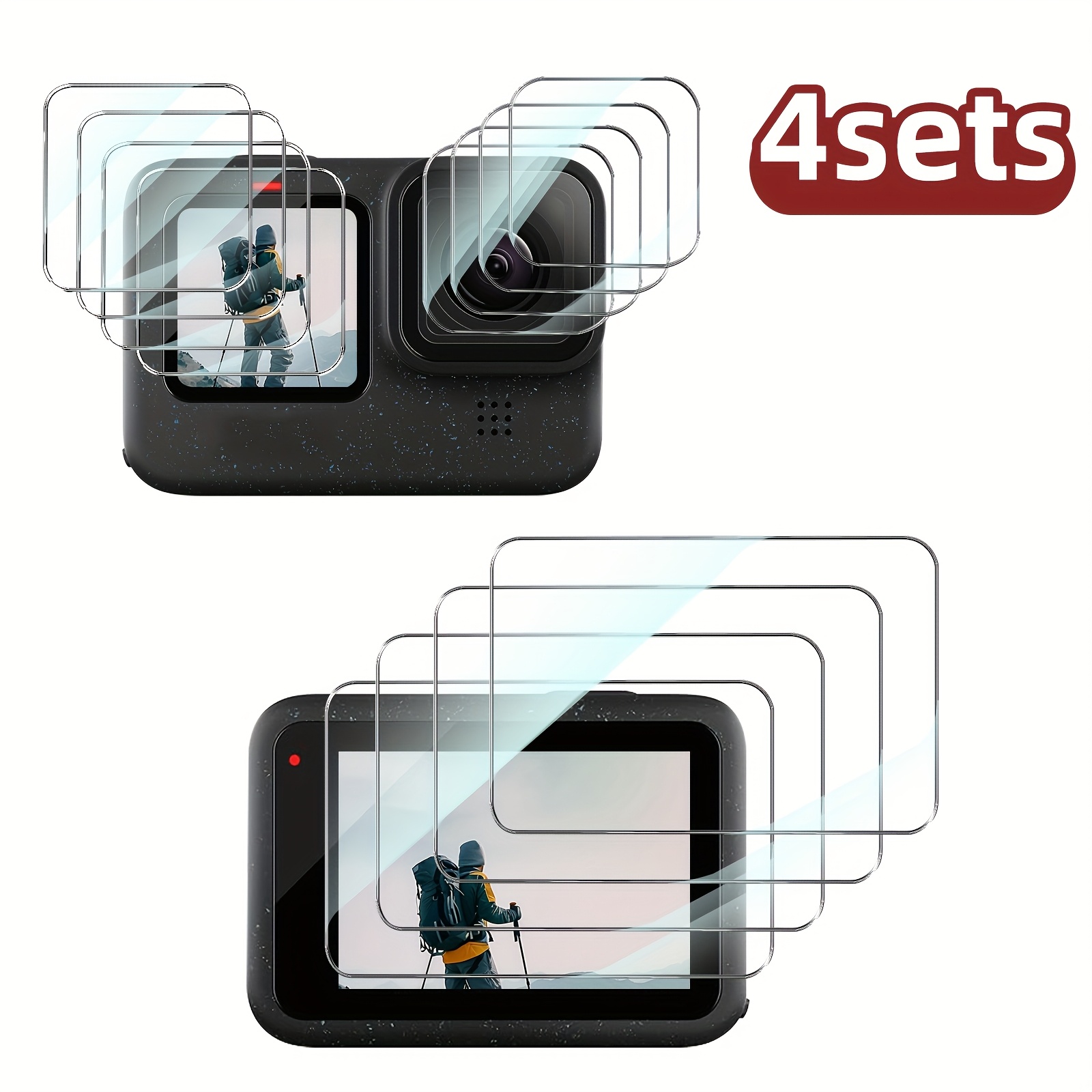 TEMU 4-pack 9d Curved Tempered Glass Screen Protector For Hero 13/12/11/10/9/8/7/6/, Screen Protector + Lens Protector - Anti-scratch, Wear-resistant