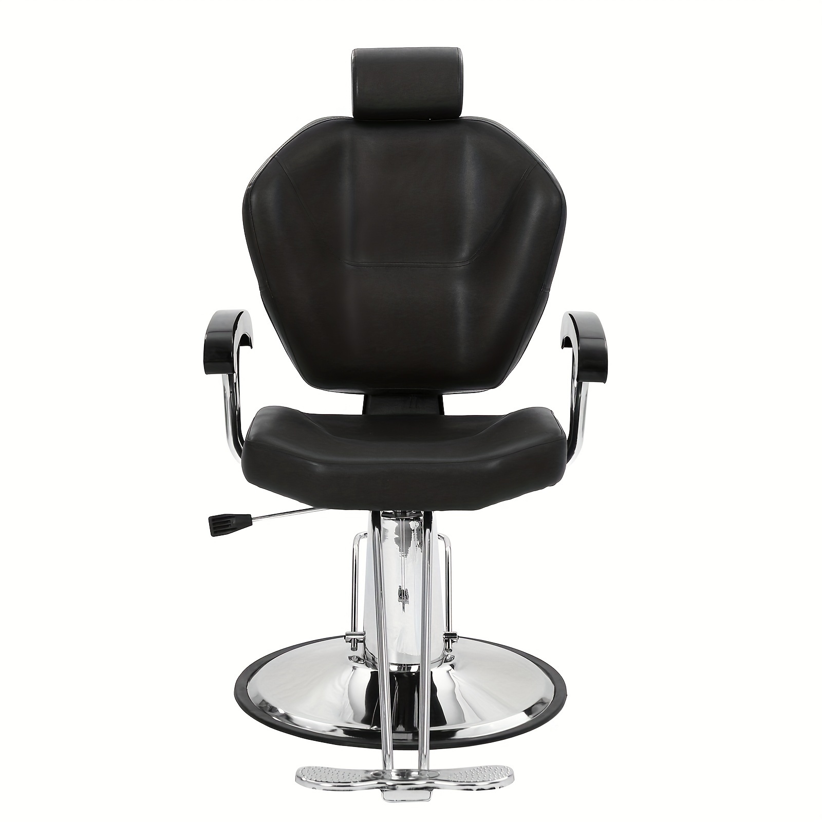 

Pvc Leather Cover, Electroplated Iron Footrest, Abs Armrest, 680 Electroplated , With Headrest, Reclining, Barber Chair, 150kg, Black