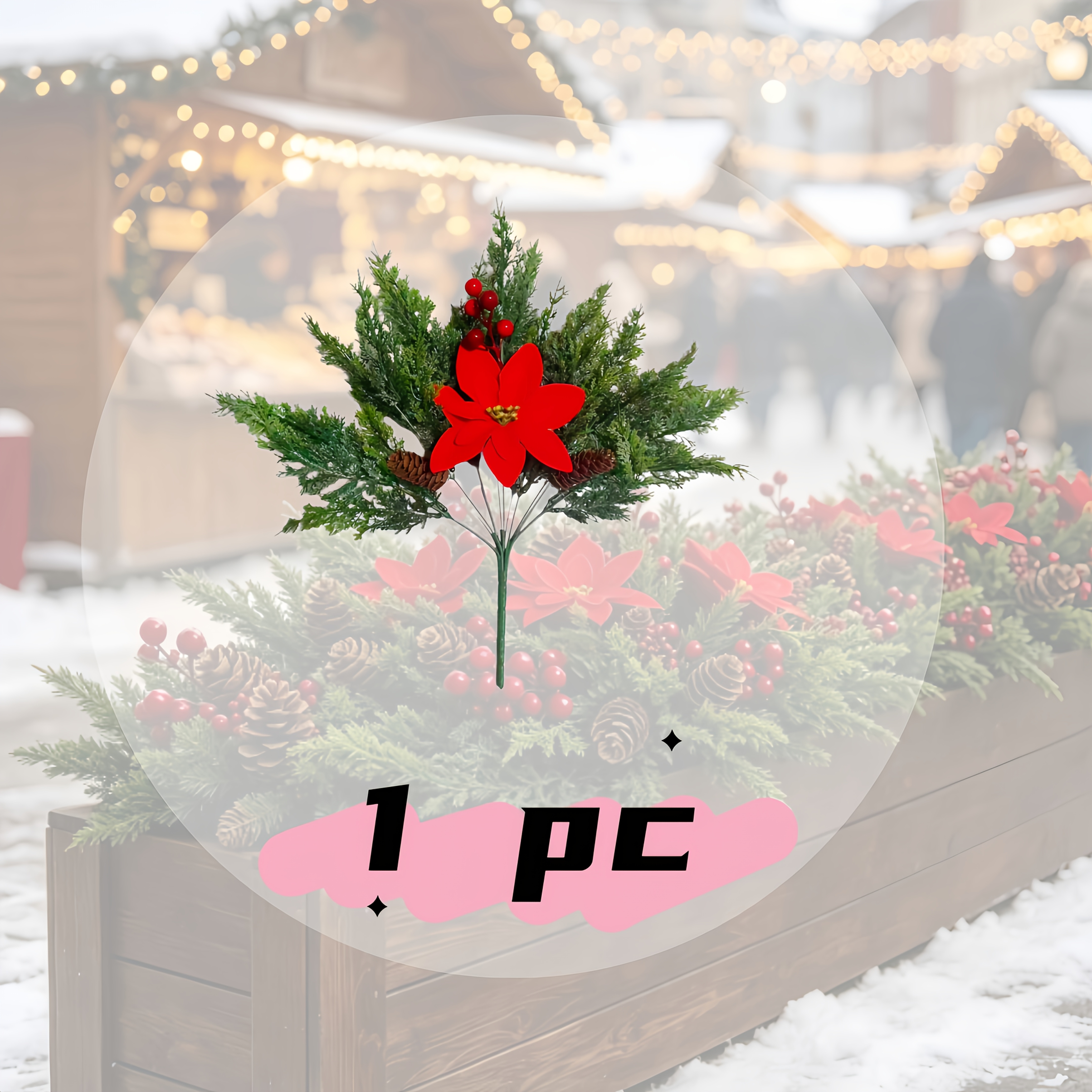 TEMU 1pc Realistic Berry Pine Branch Bouquet For Arrangement, Artificial Christmas Decorative Flower, Home Table Centerpiece Vase Arrangement Decor,