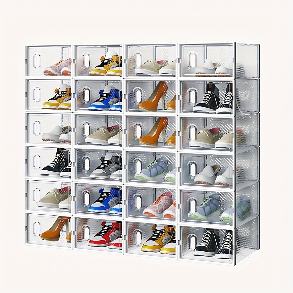 Clear Shoe Storage Boxes - XX-Large Stackable Organizers With Magnetic Doors, 8 Pack, Fits Up To Size 12