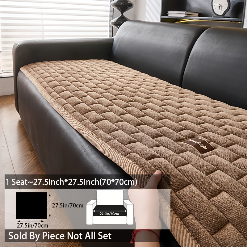 TEMU 1pc High-quality Quilted Thick Plush Sofa Cover Pure Handmade Corduroy Trimmed Design Plush Sofa Cushion Cover Warm Comfortable Plush Sofa