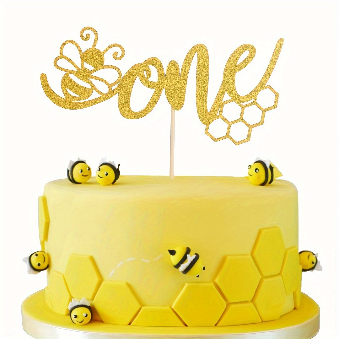 

Golden Glitter Bee Cake Topper - First Birthday & Parties, Theme Decorations