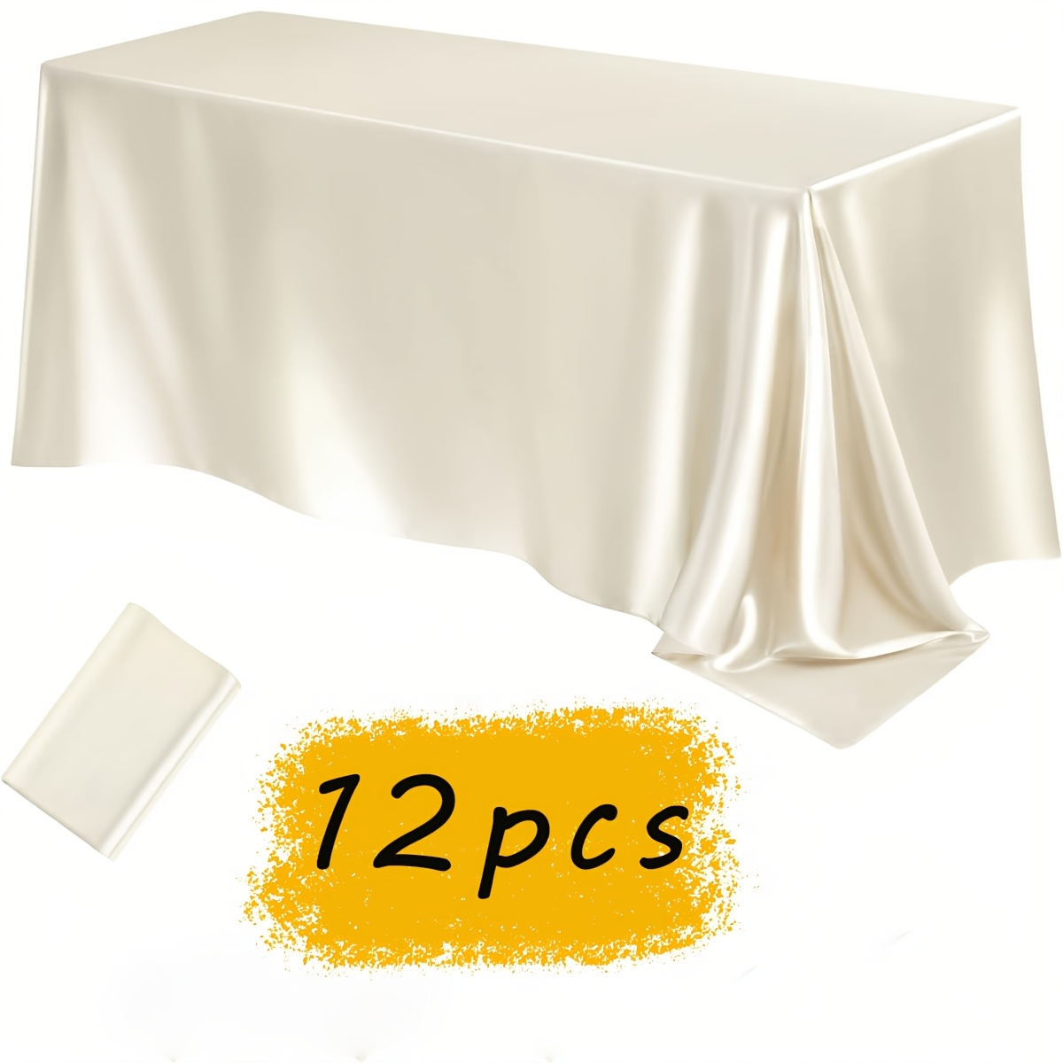 TEMU 12pcs Satin Tablecloth, 57" " Silky Satin Tablecloth, Rectangular Tablecloth, Smooth Fabric Tablecloth Covering, Suitable For Wedding Banquet,