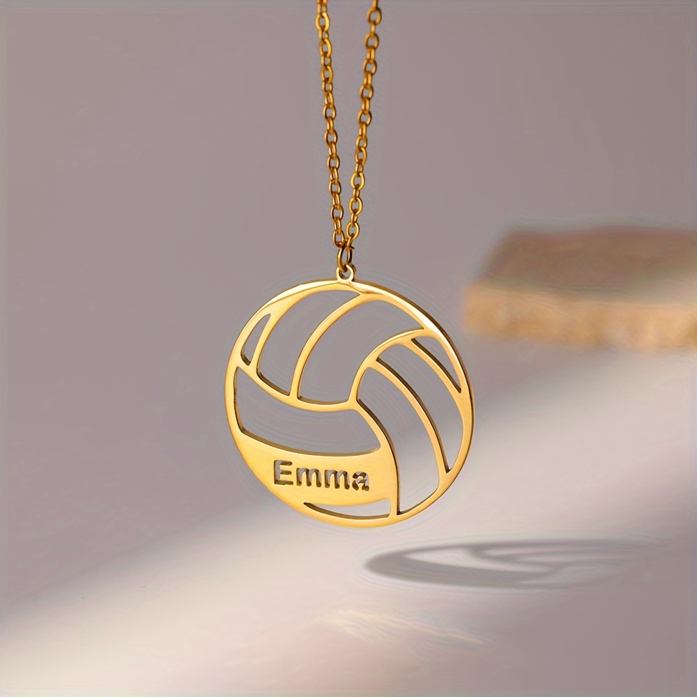 

Necklace For Men, Customized With Name, Fashion Volleyball Pendant Necklace, For Family Gift, Birthday Jewelry ( English, Translated )