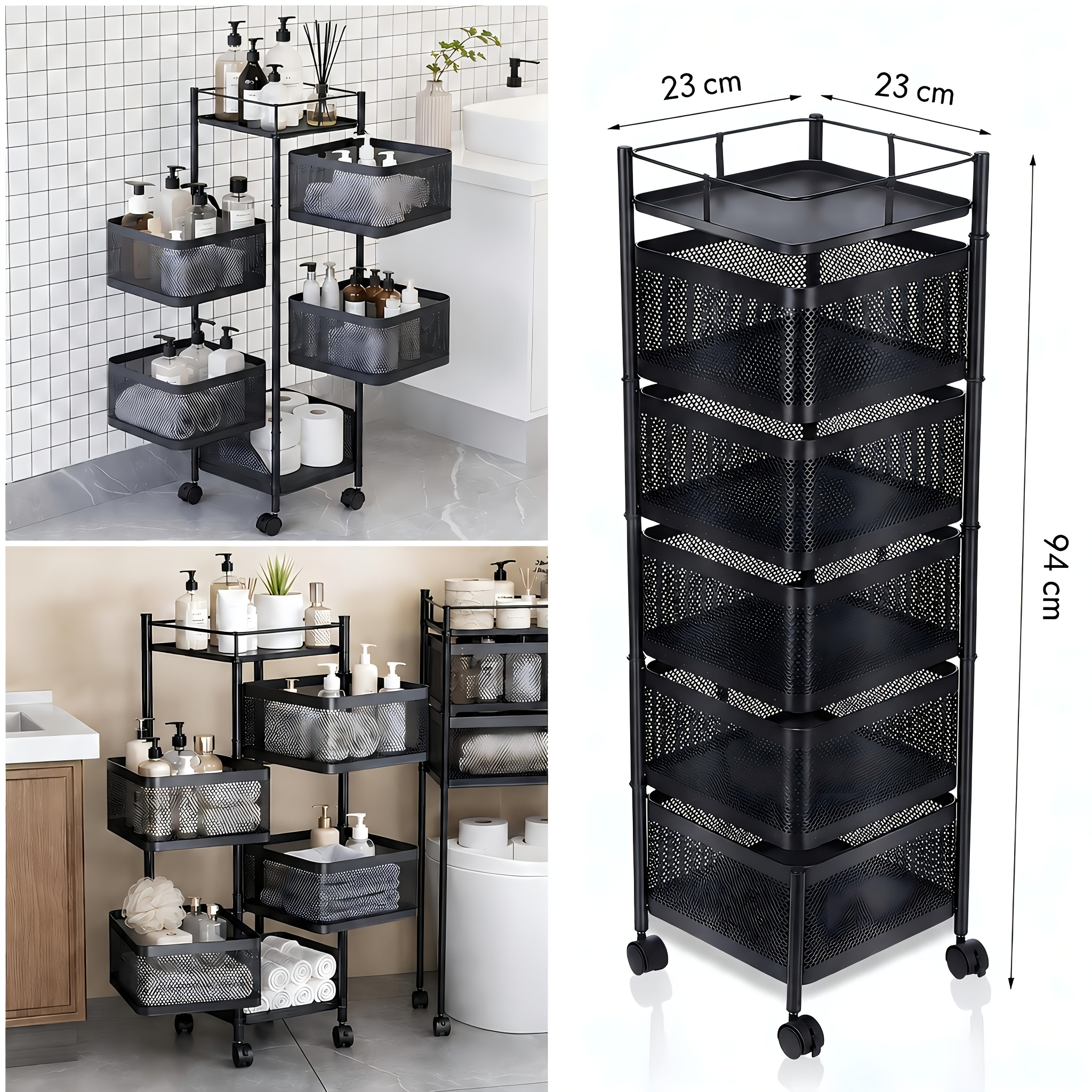 Image of 6-tier Bathroom Storage Cart With 5 Ventilated Baskets, Carbon Steel Rolling Organizer, Utility Rack With Wheels, Shelves