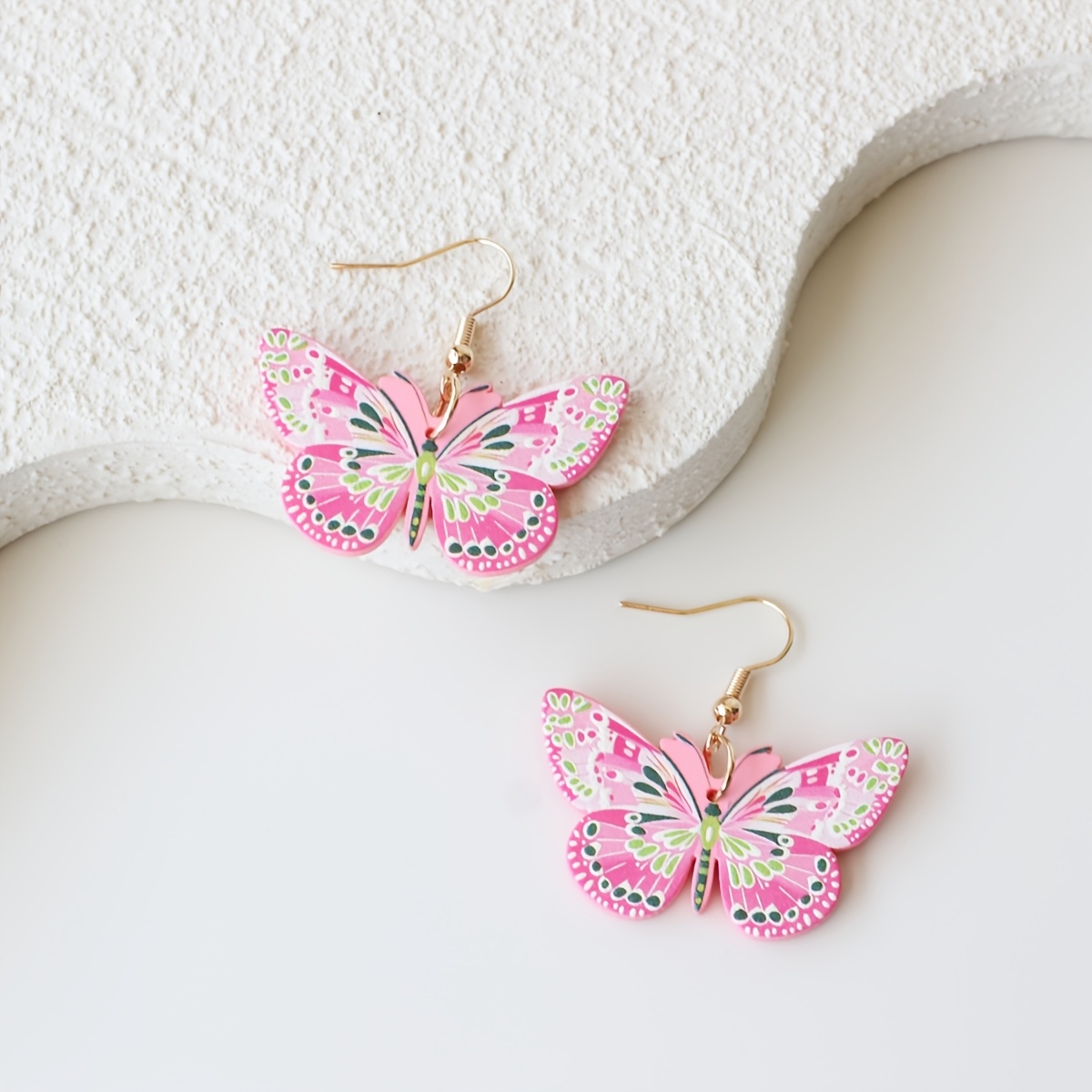 Women's Retro Pink Butterfly Drop Earrings