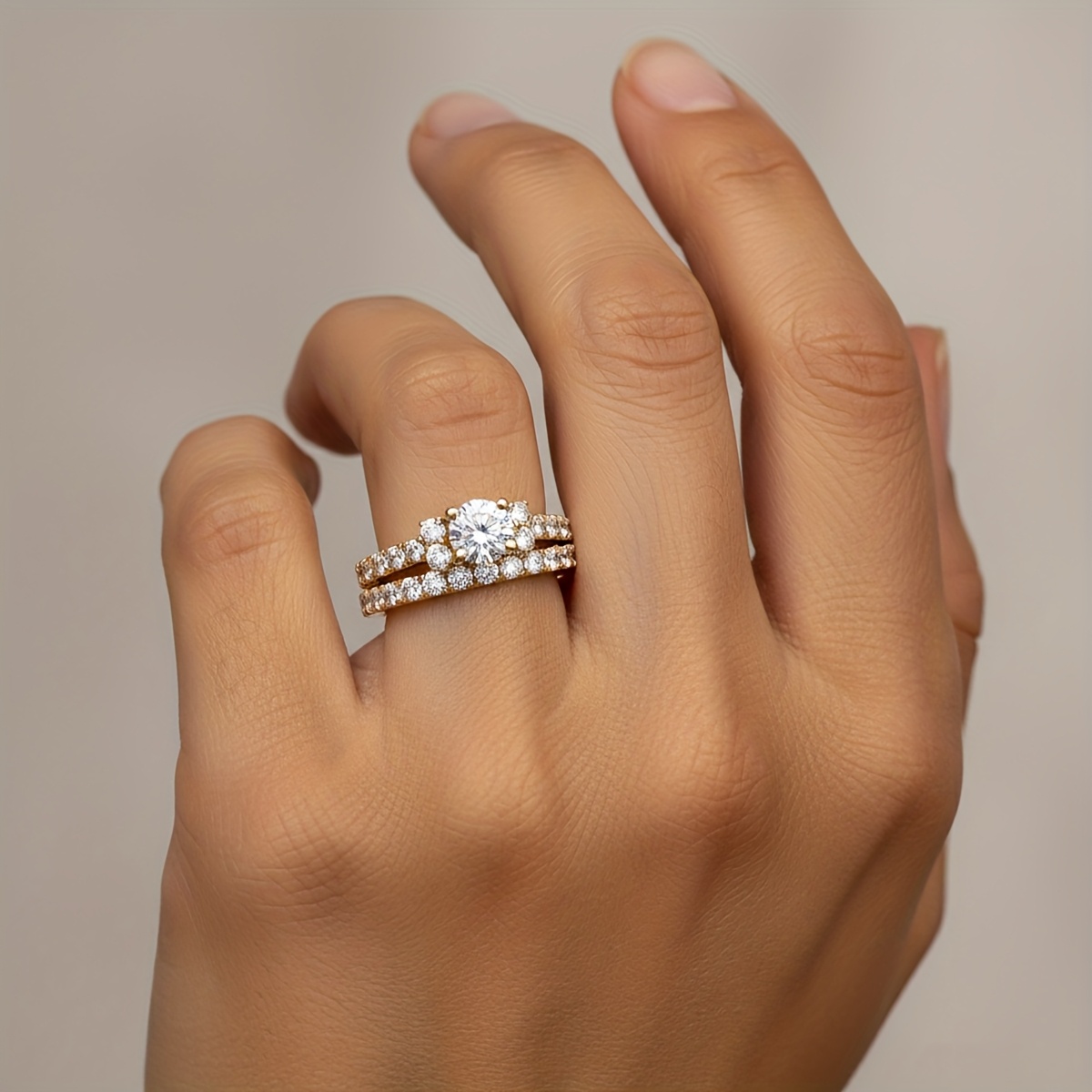 Women's Designed Round Ring Set, Versatile Fashion